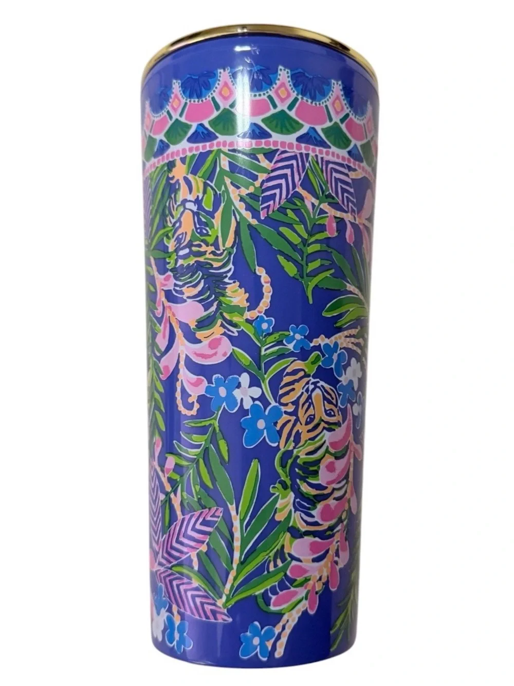 Lilly Pulitzer Blue Floral Tall Tumbler with Pink & Green Accents